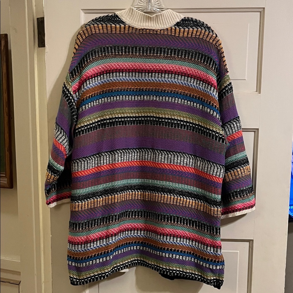 Woven Multicolor Open-Front Cardigan Sweater - Picture 2 of 4